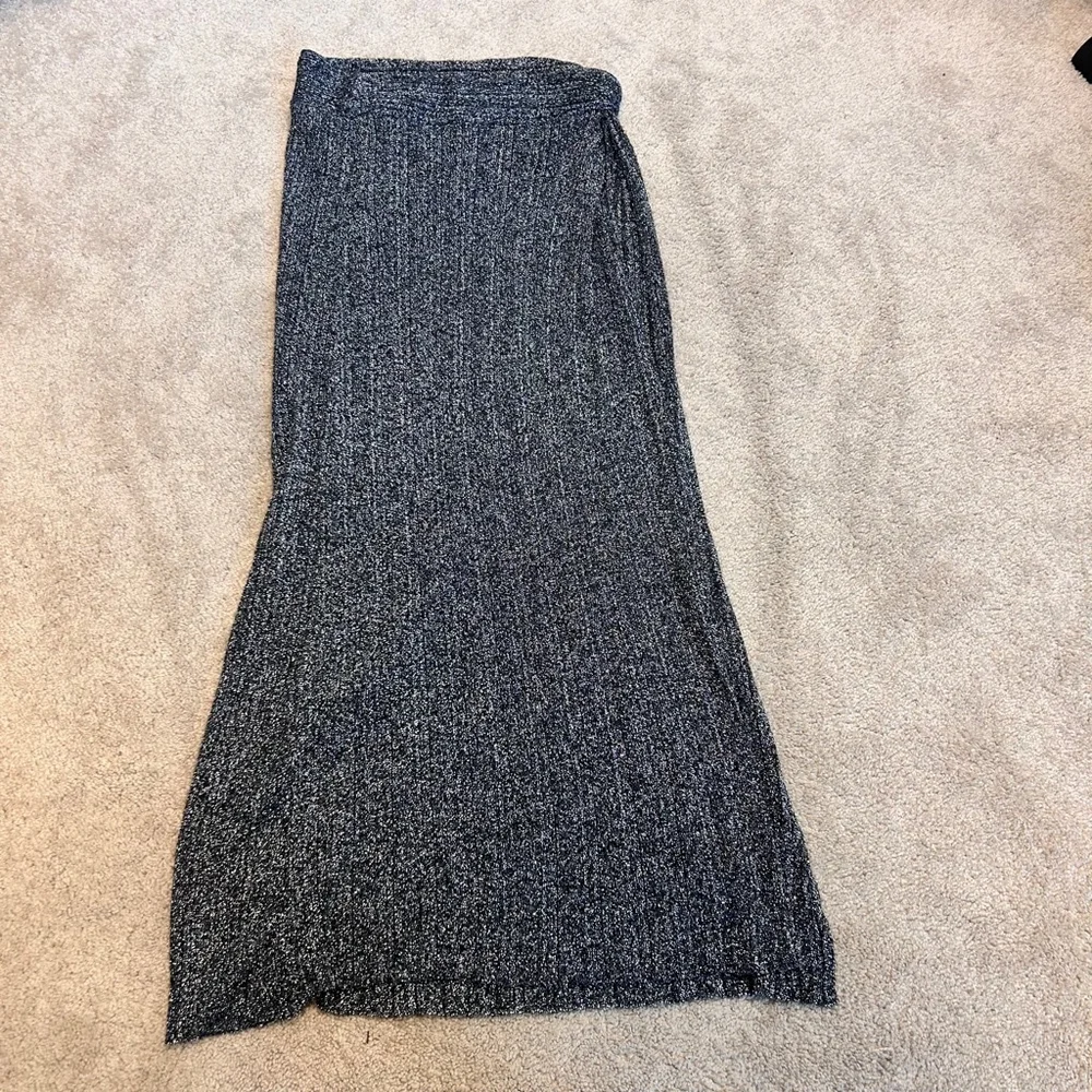 Zara black silver thread knit skirt side twist knot high slit Sz S NWOT